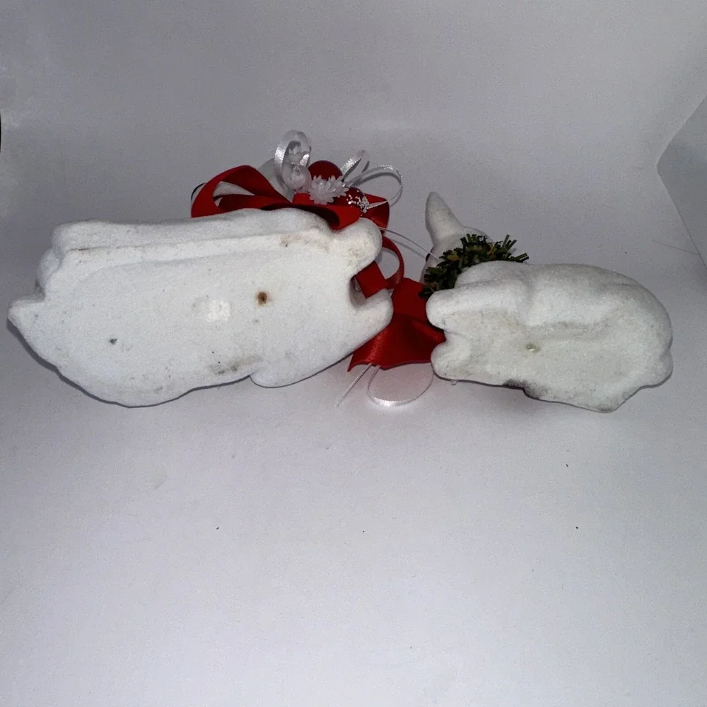 Vintage White Flocked Christmas Decorations Deer Set